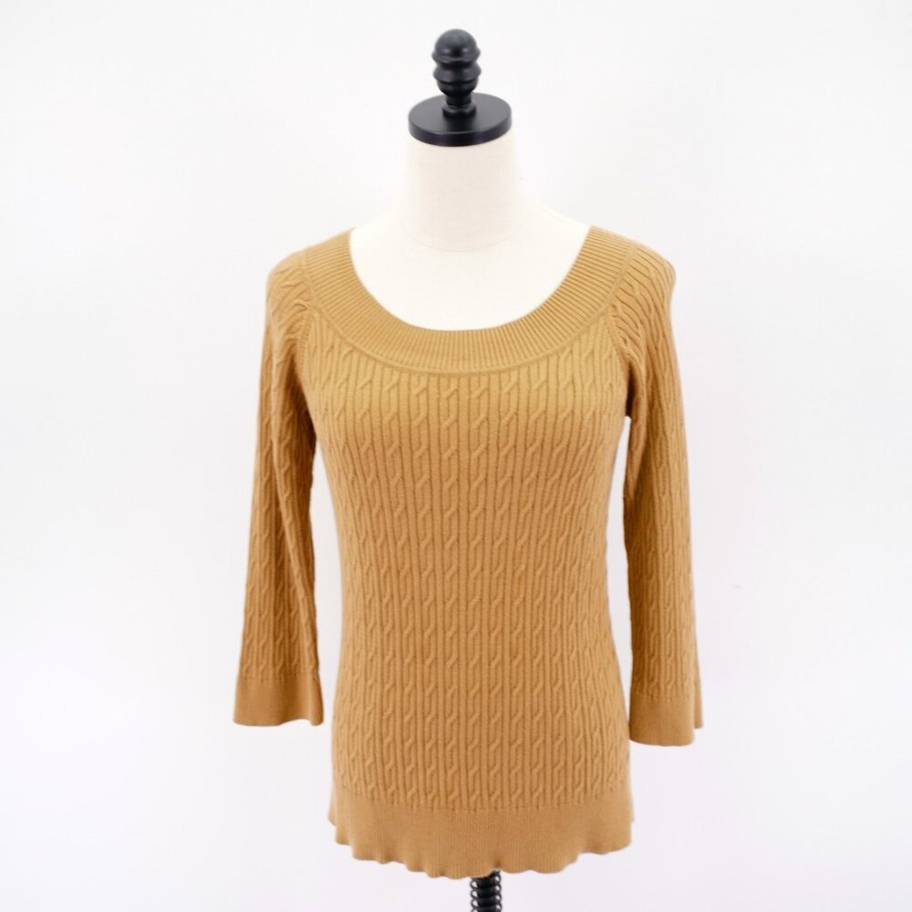 Talbots Petite Round Neck‎ Brown Cable Knit Pima Cotton Pullover Sweater Large
